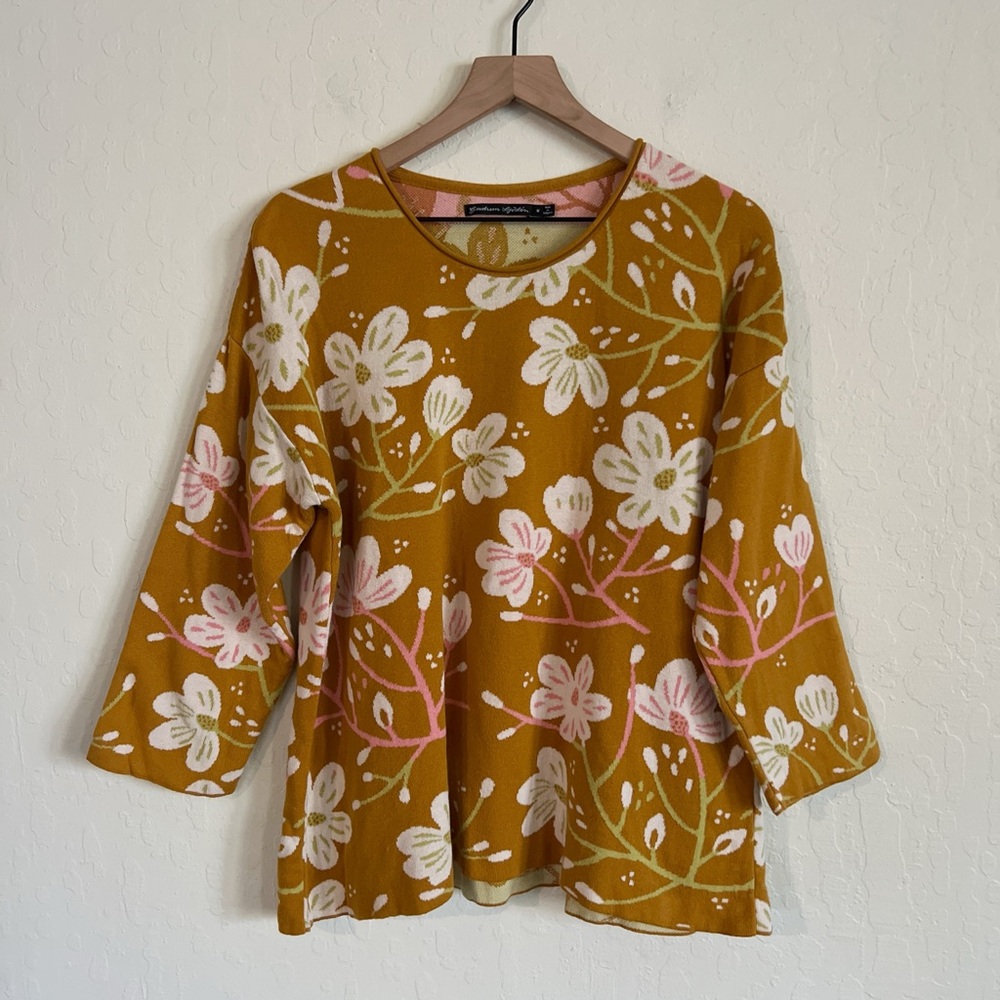Gudrun Sjoden 100% Organic Cotton Pullover Crewneck Sweater Medium Floral Boho